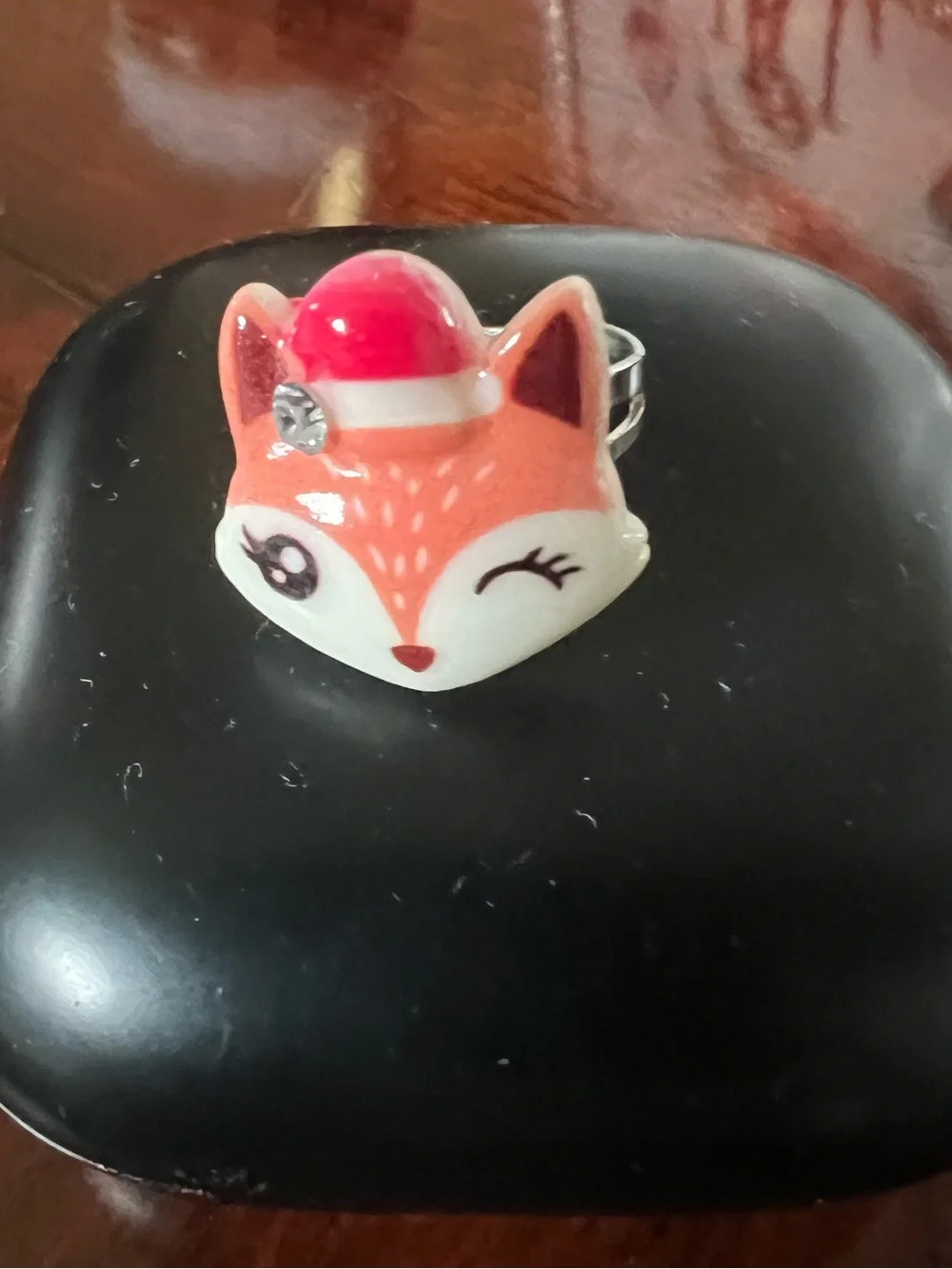 New Cute Christmas Fox Ring with Santa hat and rhinestone Accent os girls